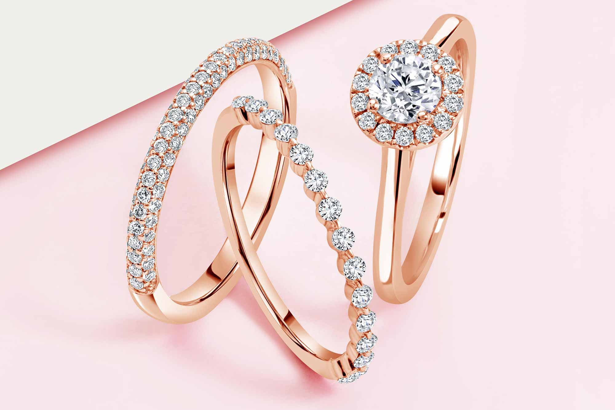 Rose gold engagement rings and wedding bands