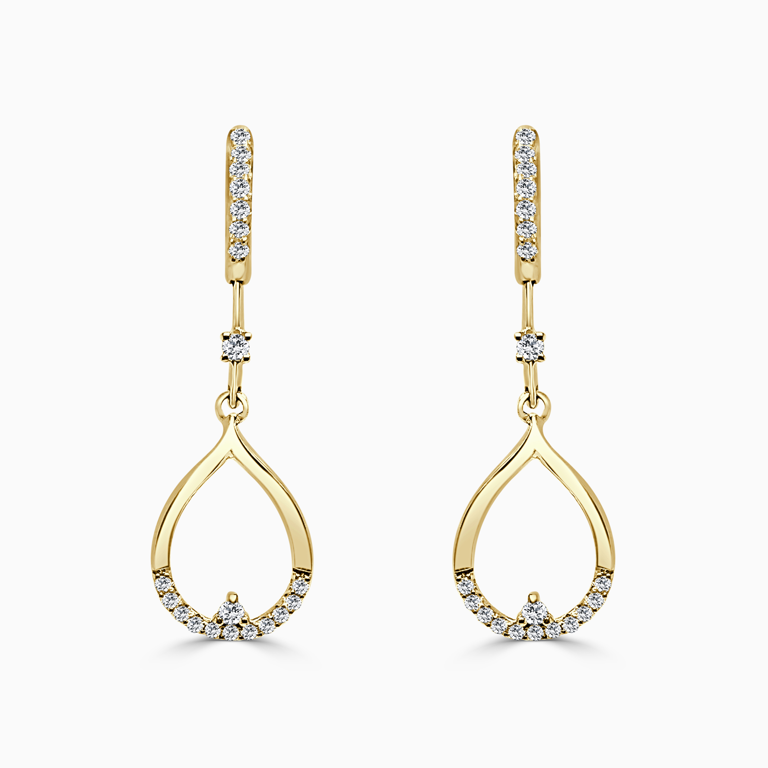 18ct Yellow Gold Diamond Set Tear Shape Huggie Drop Earrings