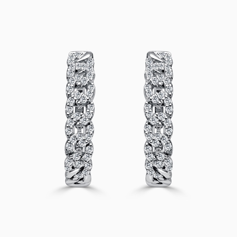 18ct White Gold Diamond Set Chain Link Hoop Earrings