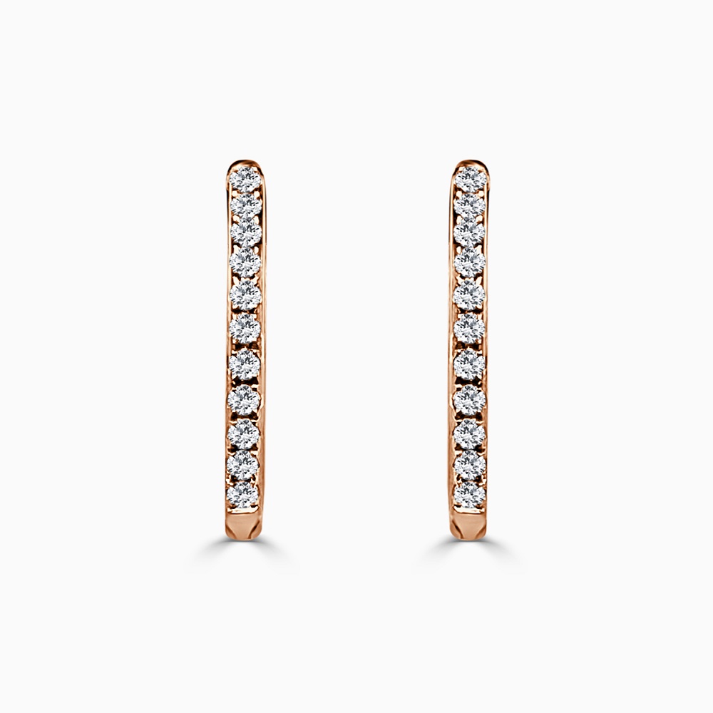 18ct Rose Gold Diamond Set Oval Small Hoop Earrings