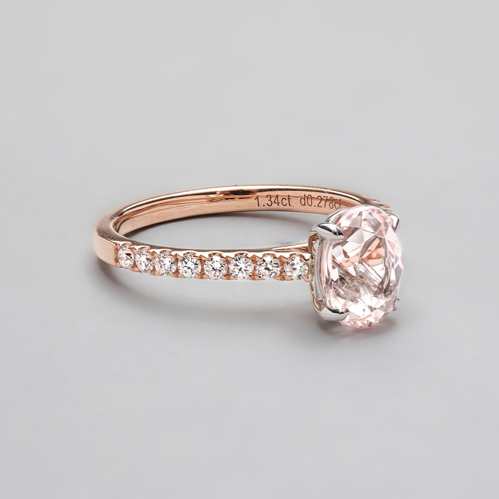 18ct Rose Gold Oval Morganite Wedfit Diamond Set Ring