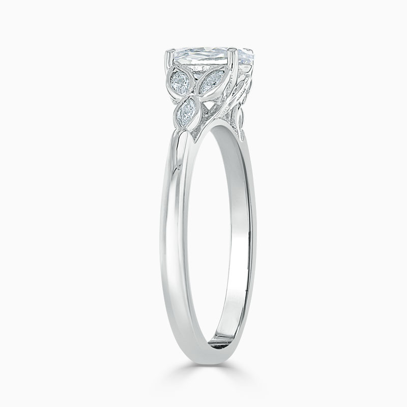 Platinum Oval Shape Leaf Engagement Ring