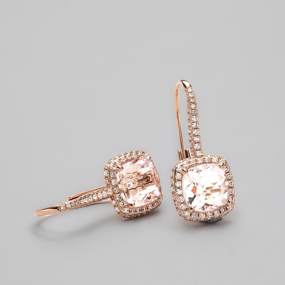 18ct Rose Gold 18ct Rose Gold Cushion Morganite Luxe Halo Set Earrings