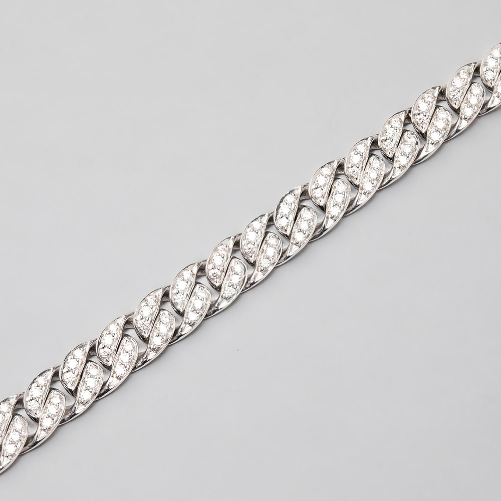 18ct White Gold Medium Link Diamond Set Chain Bracelet