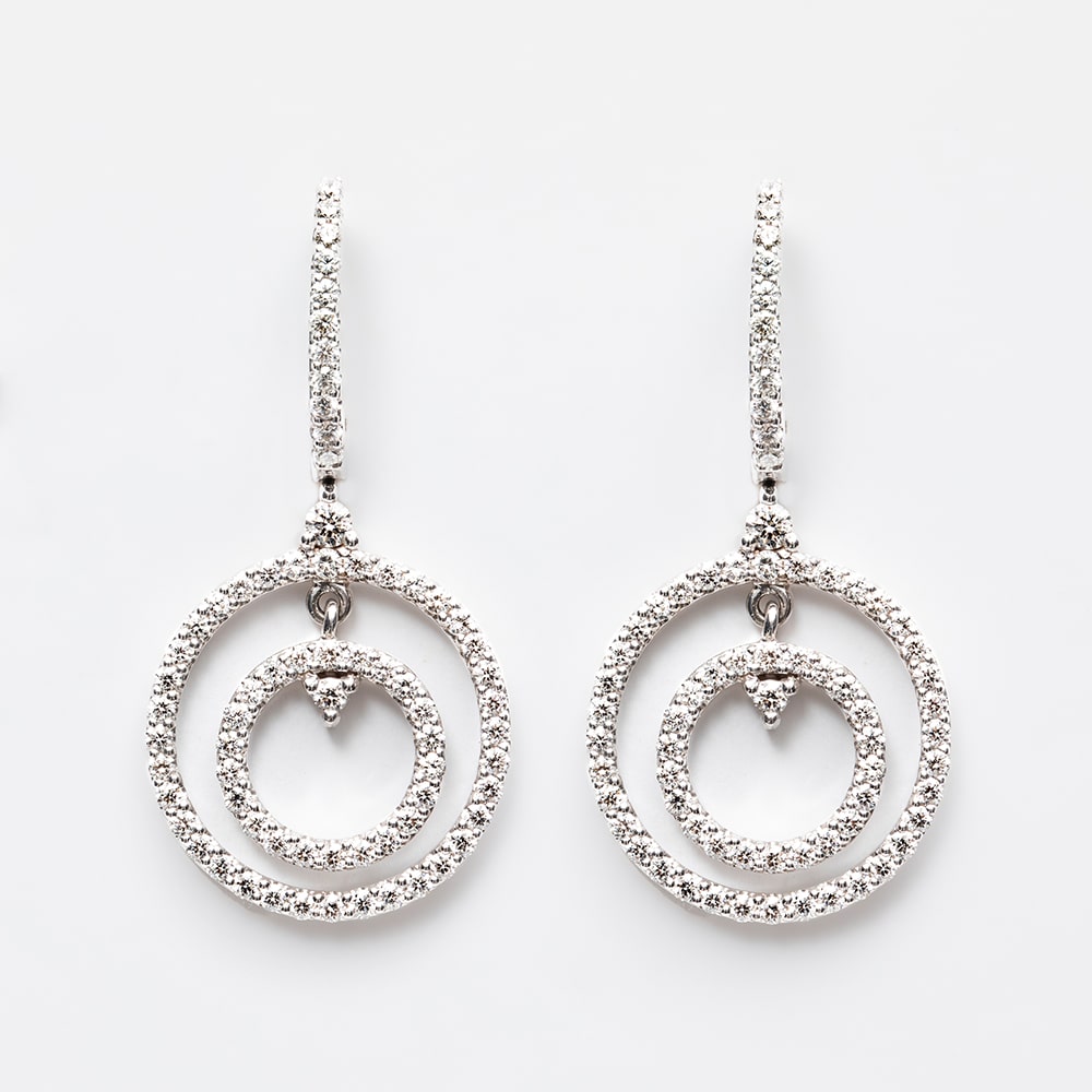 18ct White Gold Diamond Set Double Spiral Drop Earrings