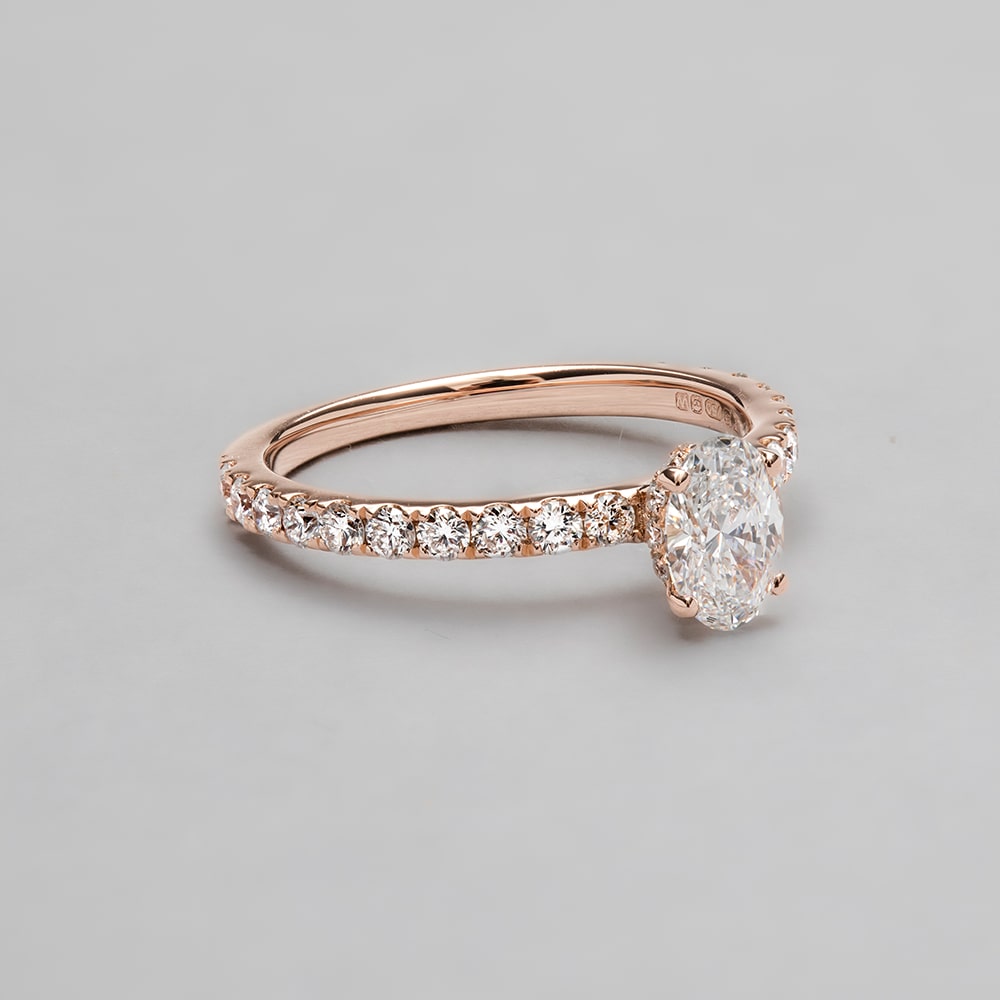 [PDR1320] 18ct Rose Gold Oval Shape Classic Wedfit Cutdown Engagement Ring with Oval 0.40ct D VVS2 IGI - 467152326