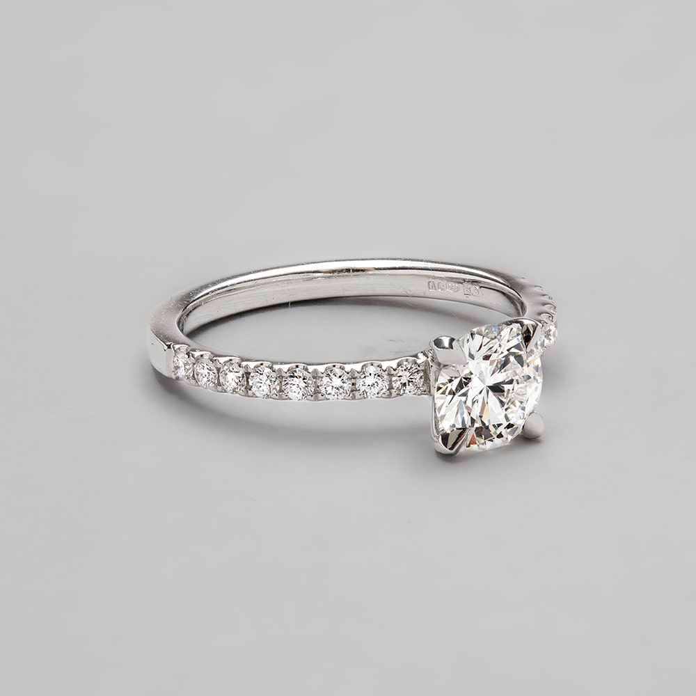 Platinum Round Brilliant Simplicity Cutdown Engagement Ring with Round, 0.80ct, G Colour, VS2 Clarity -  GIA 2267036138 