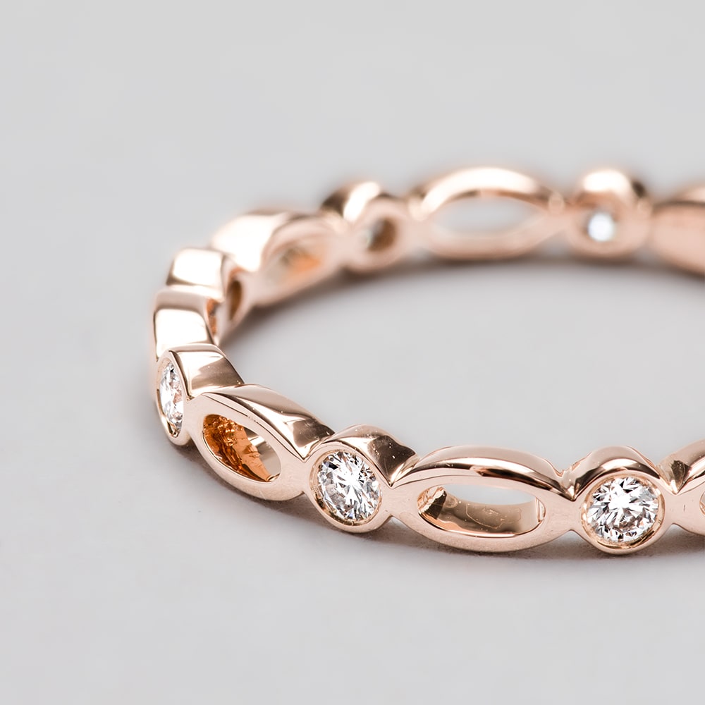 18ct Rose Gold 2.50mm Rubover Three Quarter Rubover Eternity With Cut Out Detailing