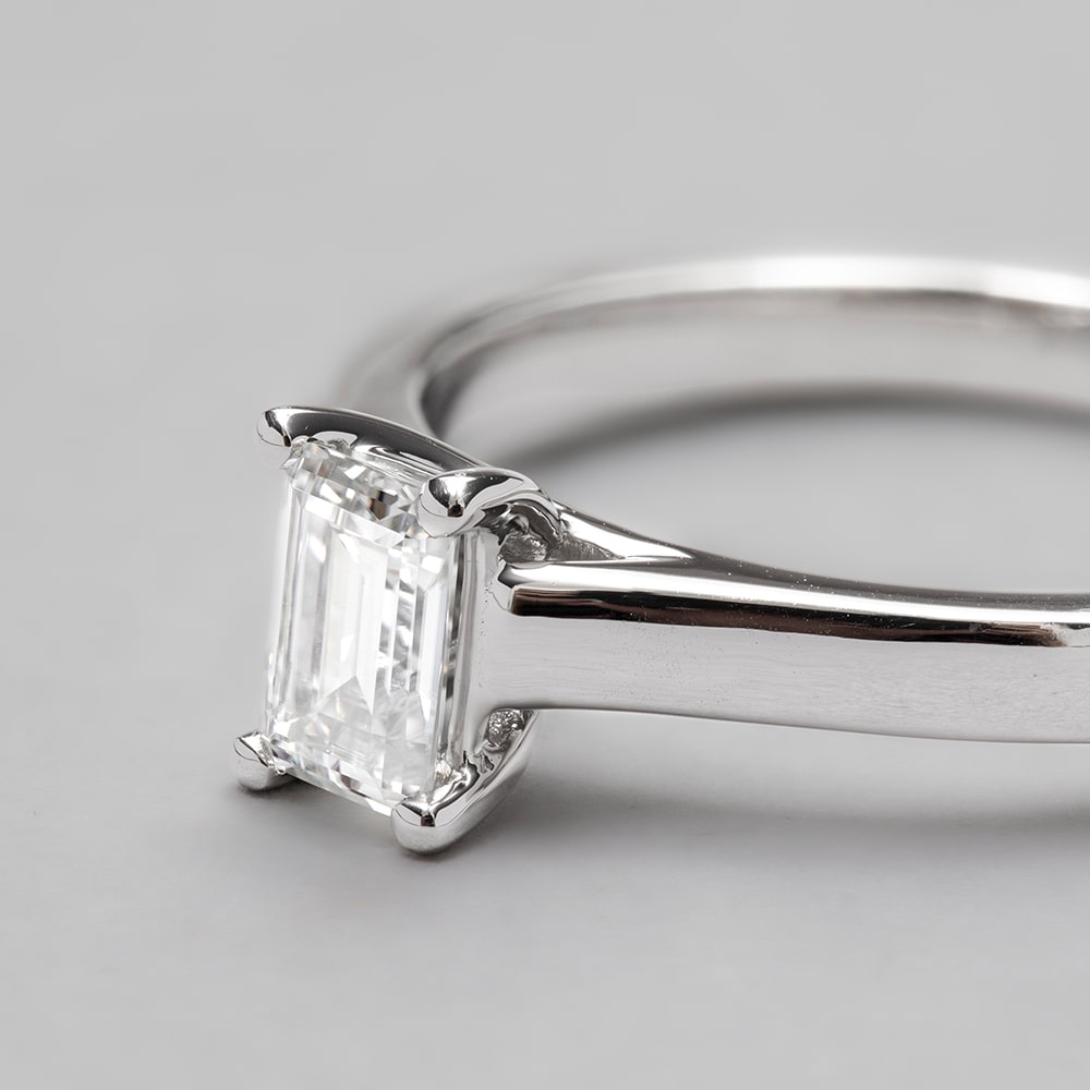 18ct White Gold OpenSet Emerald Moissanite Engagement Ring