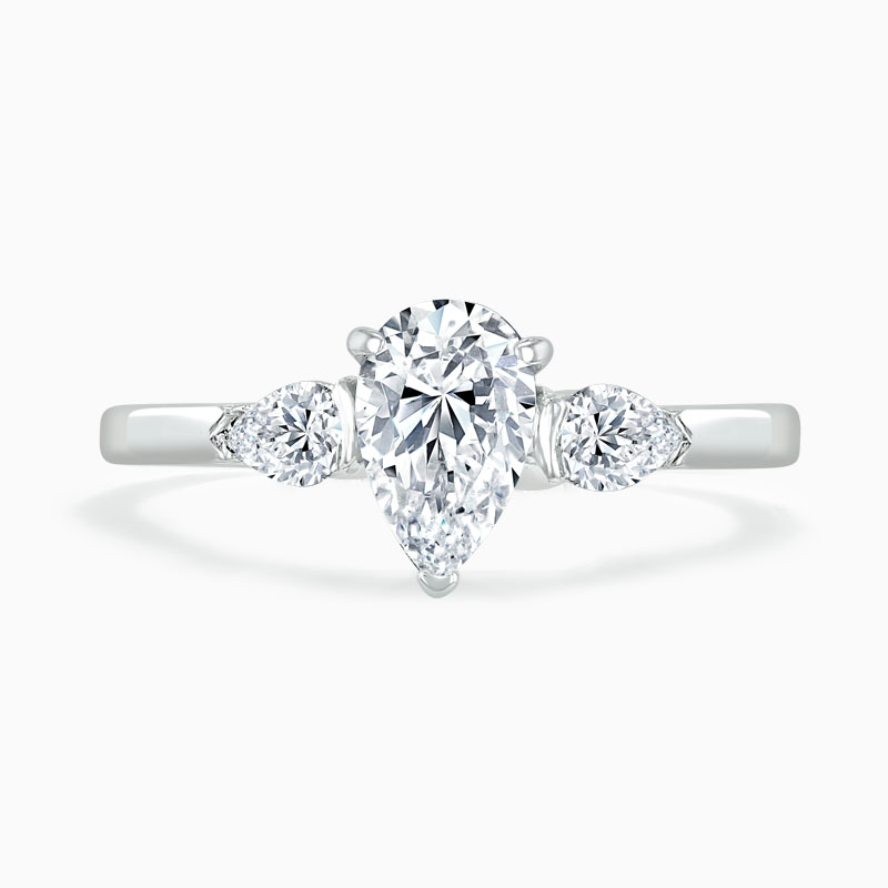 Platinum Pear Shape 3 Stone with Pears Engagement Ring