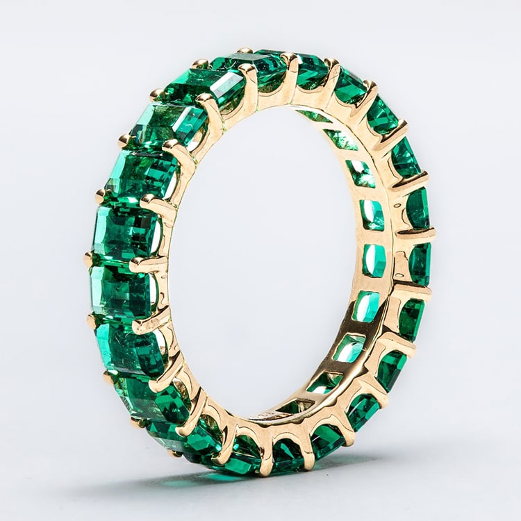 18ct Yellow Gold Emerald Cut Lab Emerald Claw Set Full Eternity Ring
