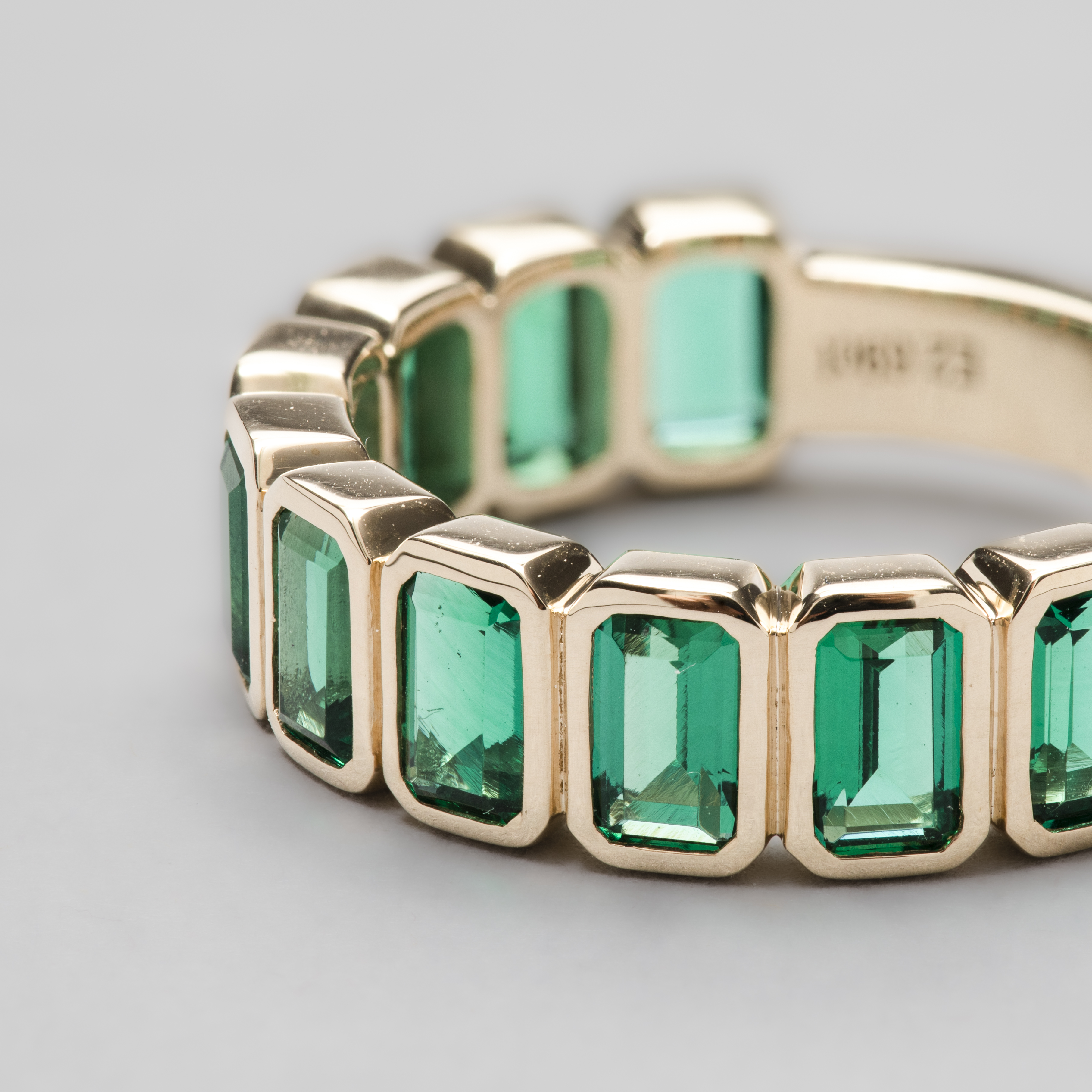 14ct Yellow Gold Lab Grown Emerald Cut Emerald 3/4 Set Eternity Ring
