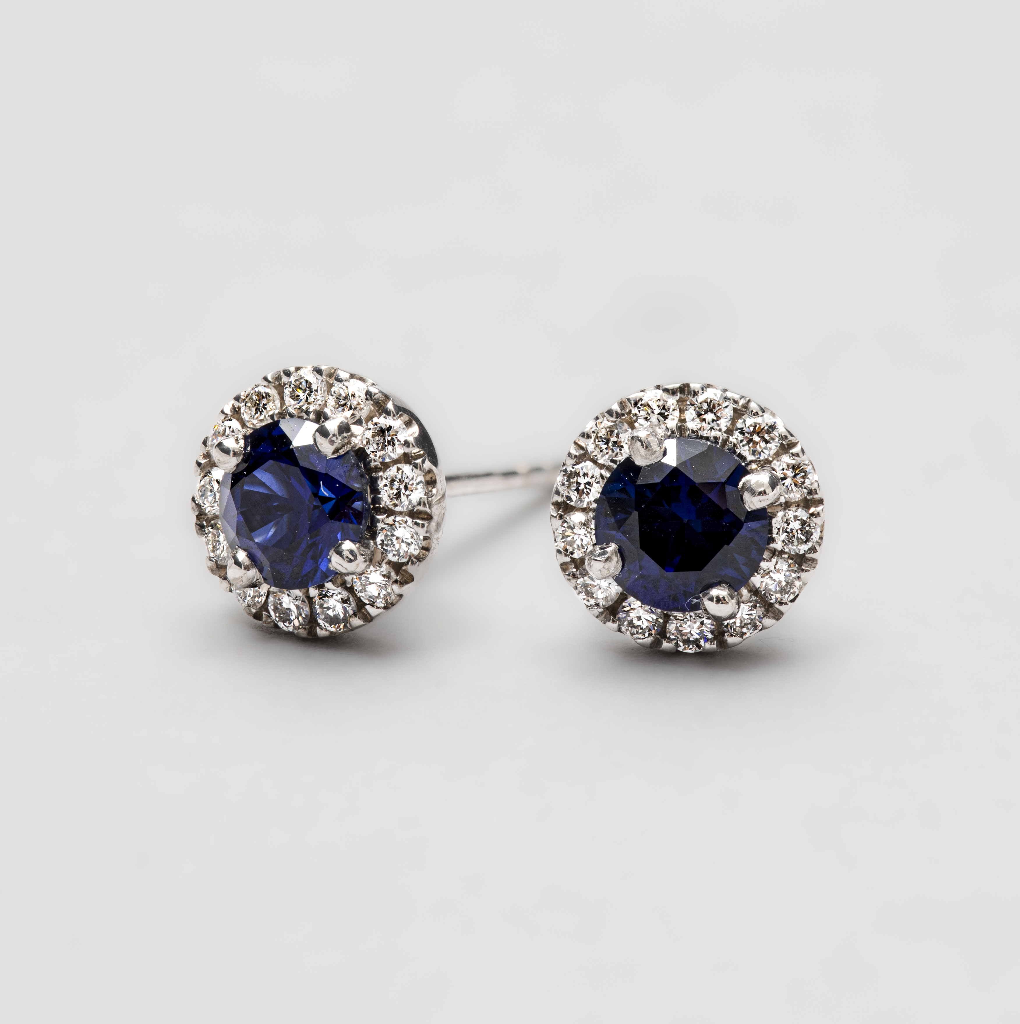 18ct White Gold Lab Created Sapphire Diamond Halo Stud Earrings (1.30ct)