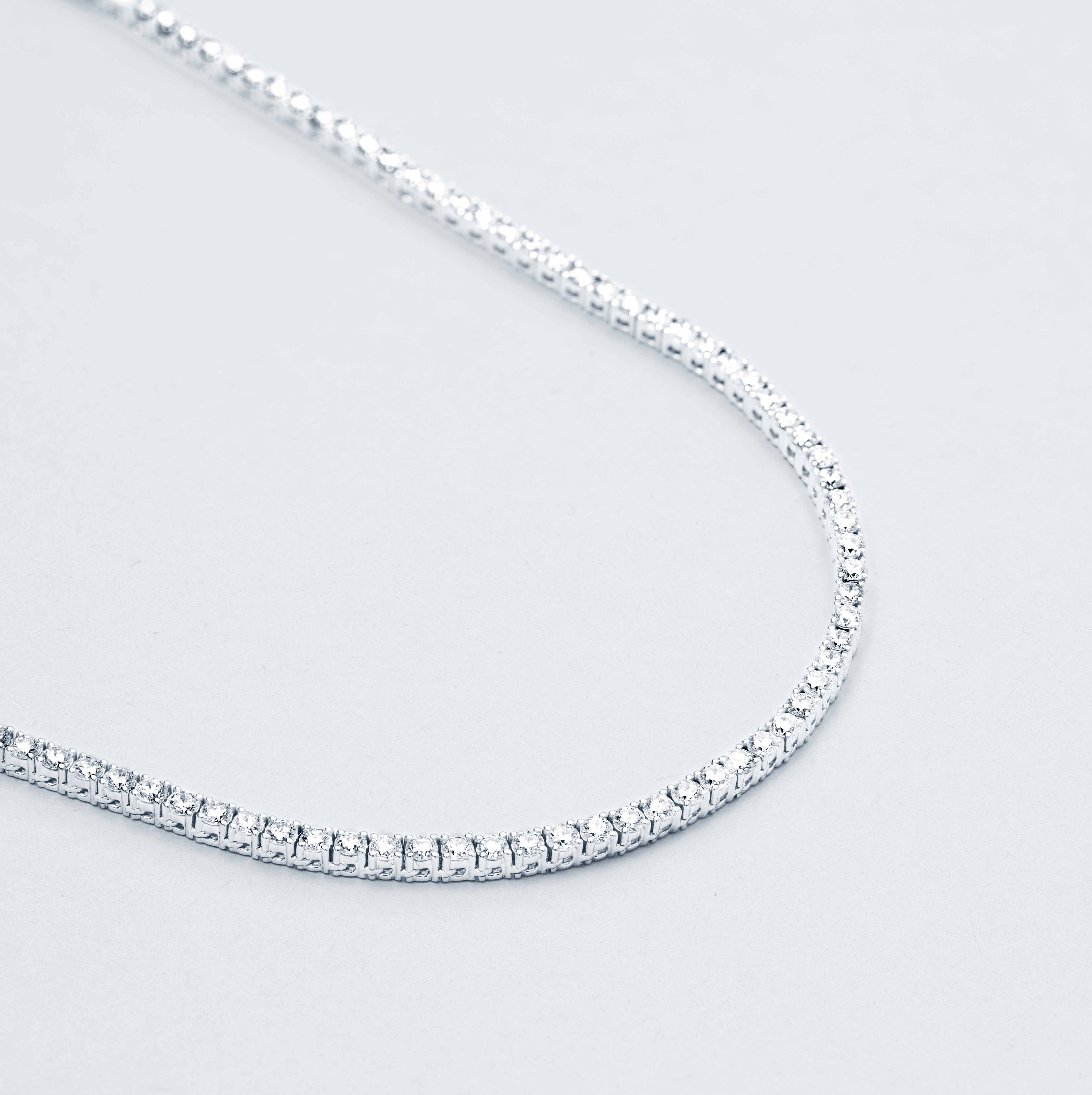 14ct White Gold 2mm Round Brilliant Lab Diamond Line Necklace 14Inches Choker with 2 inches extention