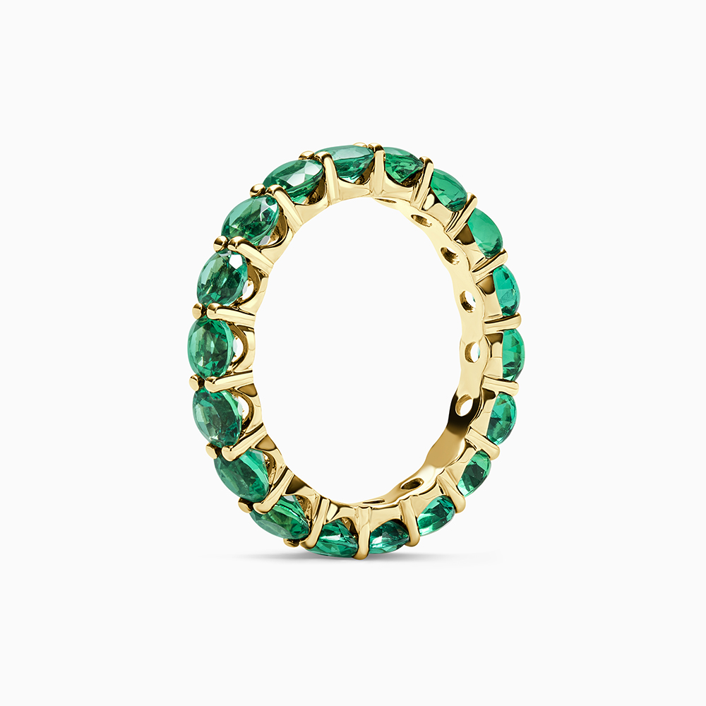 18ct Yellow Gold Round Brilliant Lab Grown Emerald Claw Set Full Eternity Ring