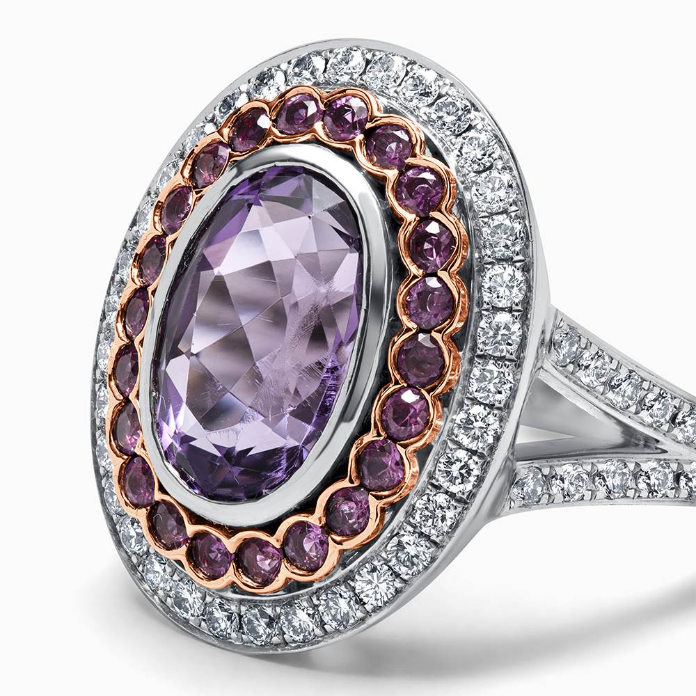 18ct White Gold Oval Cut Amethyst And Pink Sapphire Ring