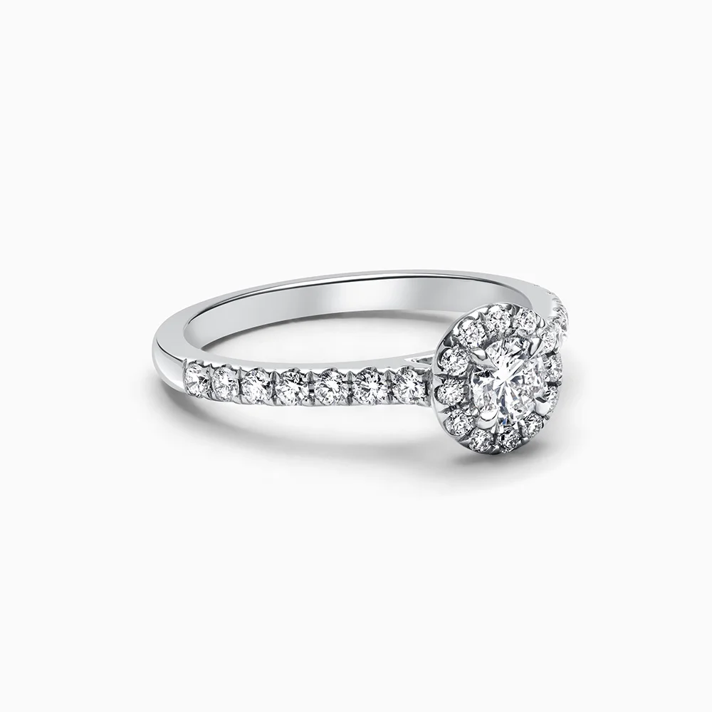 18ct White Gold Round Brilliant Halo Diamond Engagement Ring