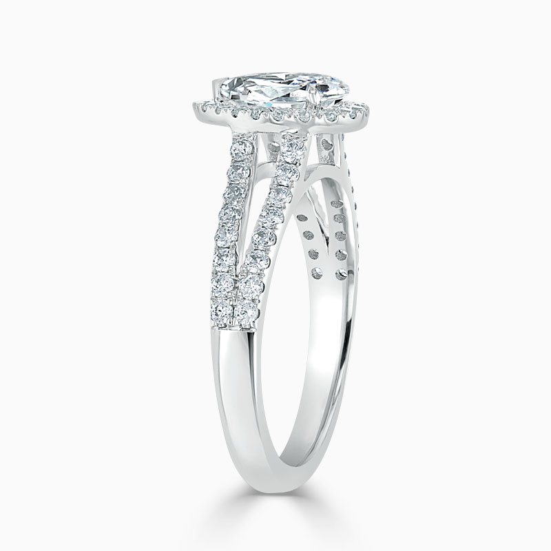 Platinum Pear Shape Split Shoulder Halo Engagement Ring