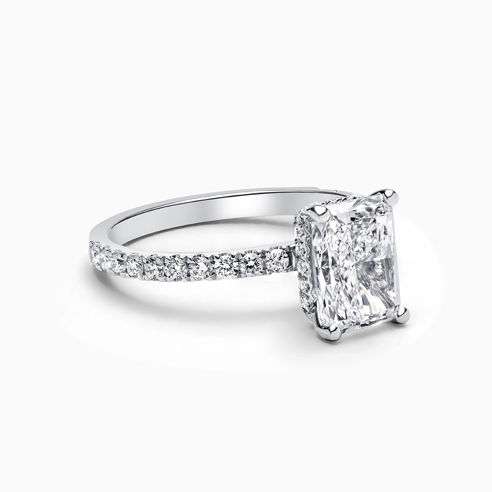Platinum Radiant Cut Hidden Halo Engagement Ring with Radiant, 2.04ct, E Colour, VVS2 Clarity - IGI LG526286797 