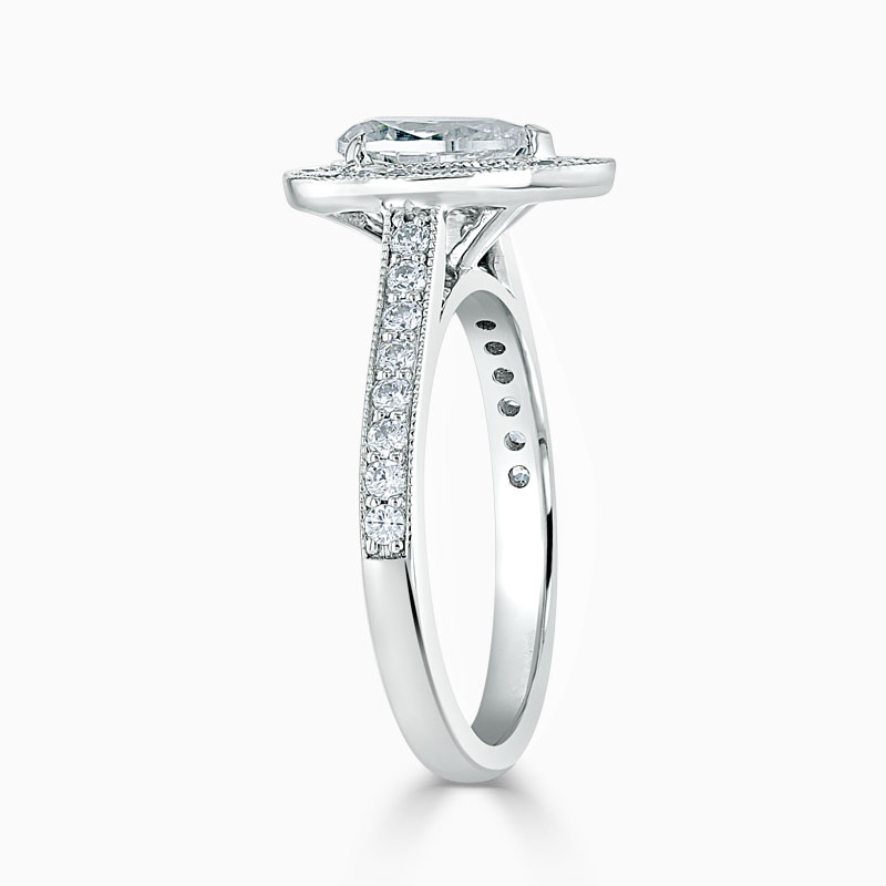 Platinum Pear Shape Vintage Pavé Halo Engagement Ring