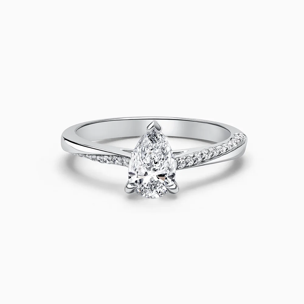 Platinum Pear Shape Vortex Engagement Ring with Pear, 0.74ct, D Colour, VVS1 Clarity - IGI 520214785 