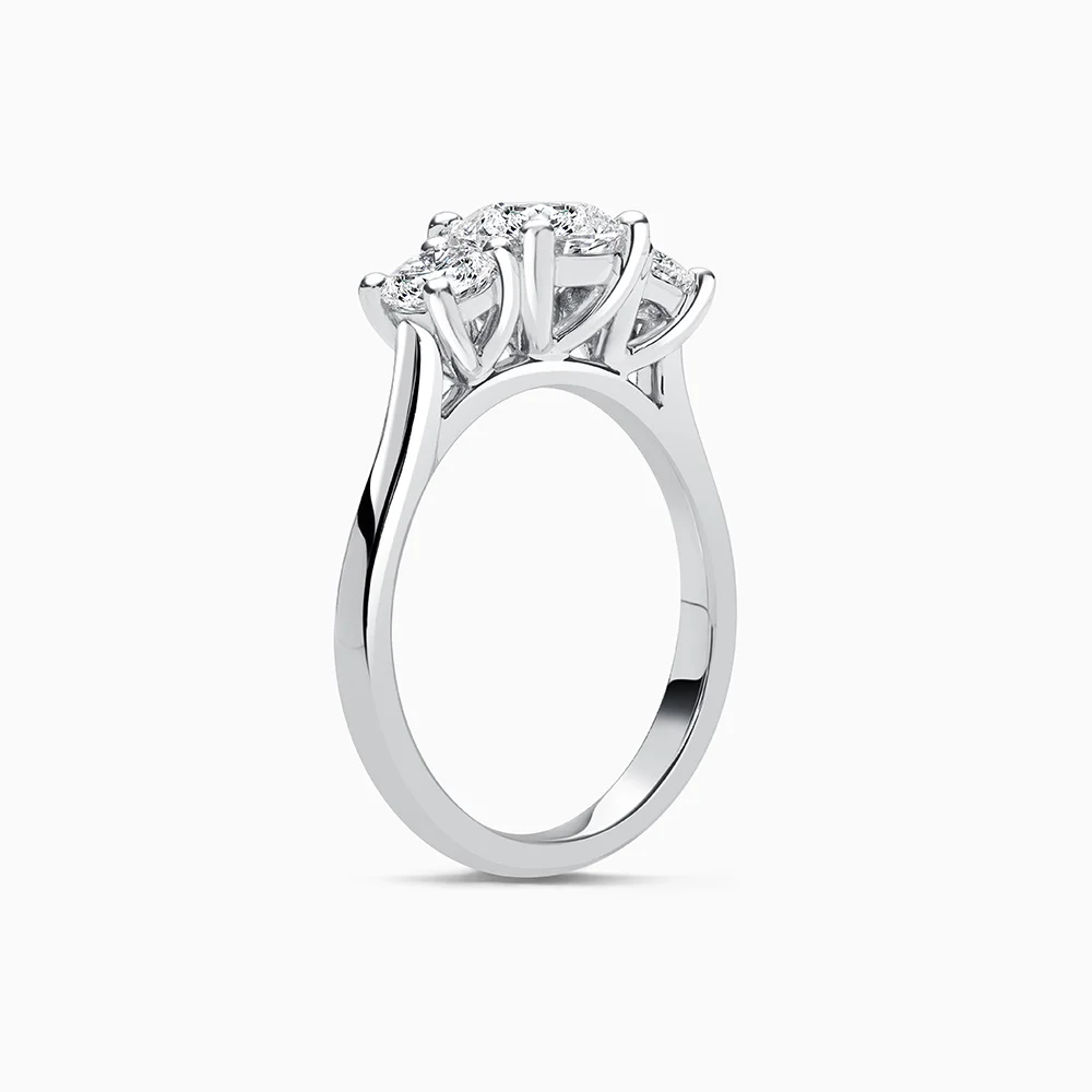 Platinum Round Brilliant Cut Three Stone Wedfit Engagement Ring with Round, 1.00ct, E Colour, VS2 Clarity - GIA 2364973956 & Round, 0.32ct, E Colour, VVS1 Clarity - GIA 2366128136 & Round, 0.32ct, E Colour, VS1 Clarity -  1379246165 