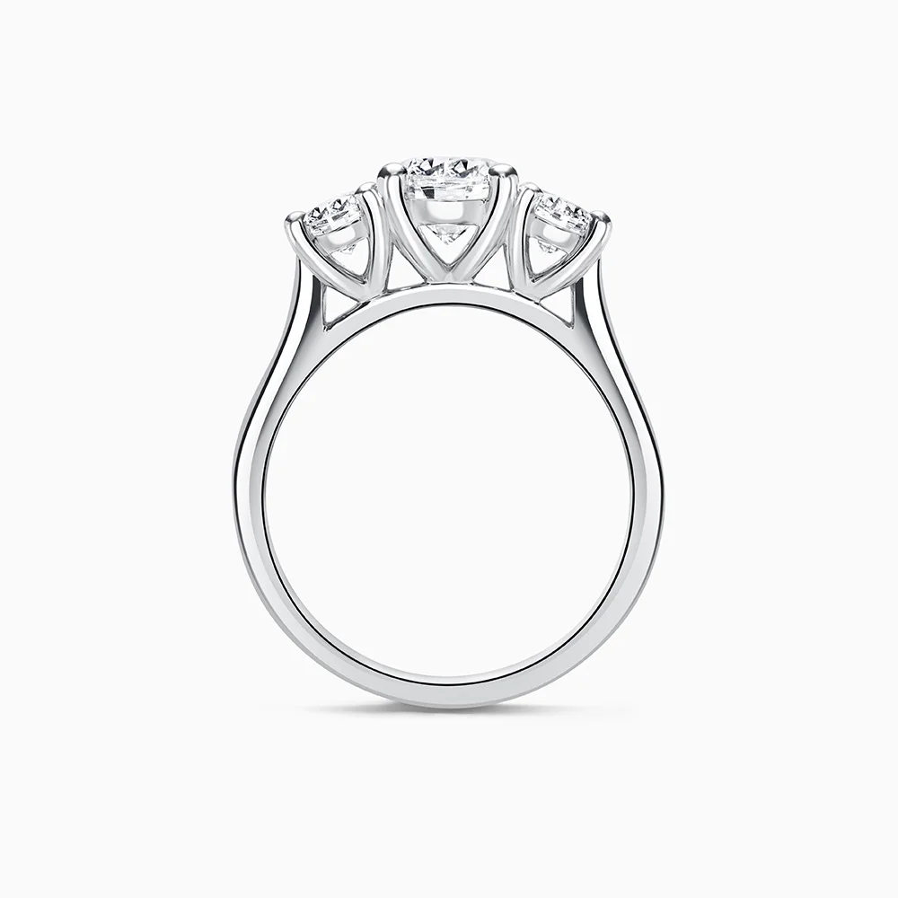 Platinum Round Brilliant Cut Three Stone Wedfit Engagement Ring with Round, 1.00ct, E Colour, VS2 Clarity - GIA 2364973956 & Round, 0.32ct, E Colour, VVS1 Clarity - GIA 2366128136 & Round, 0.32ct, E Colour, VS1 Clarity -  1379246165 
