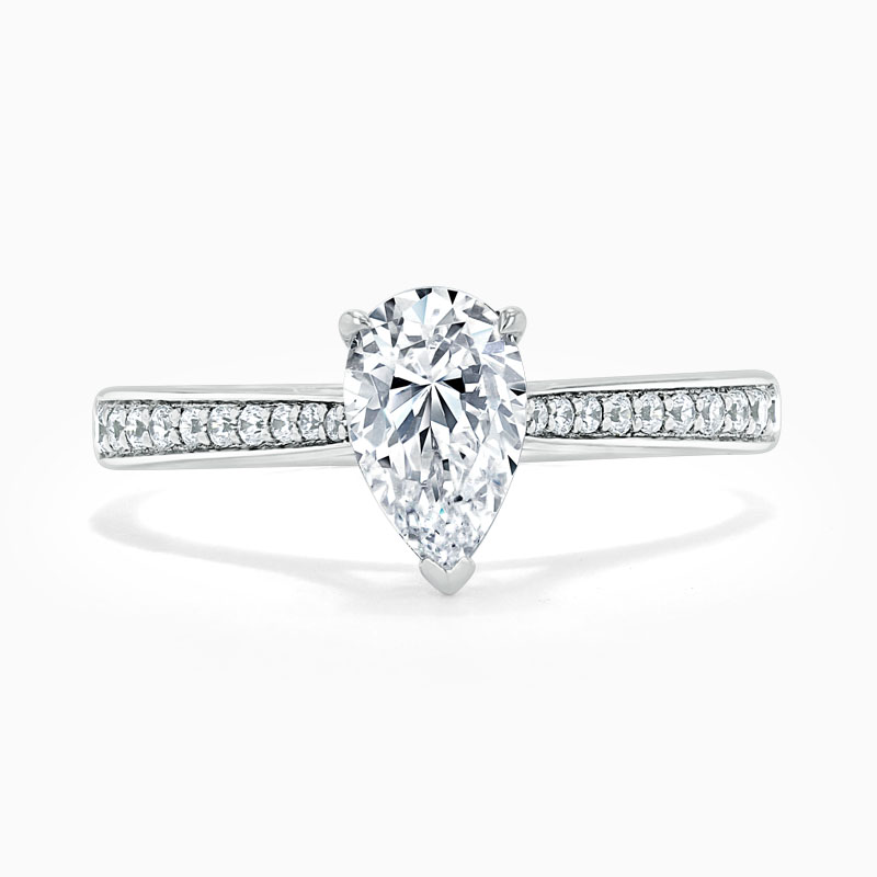 18ct White Gold Pear Shape Tapered Pavé Engagement Ring