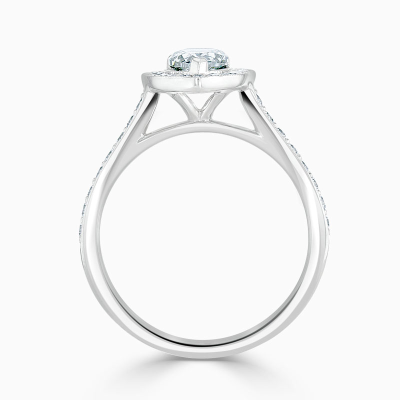 18ct White Gold Pear Shape Vintage Pavé Halo Engagement Ring