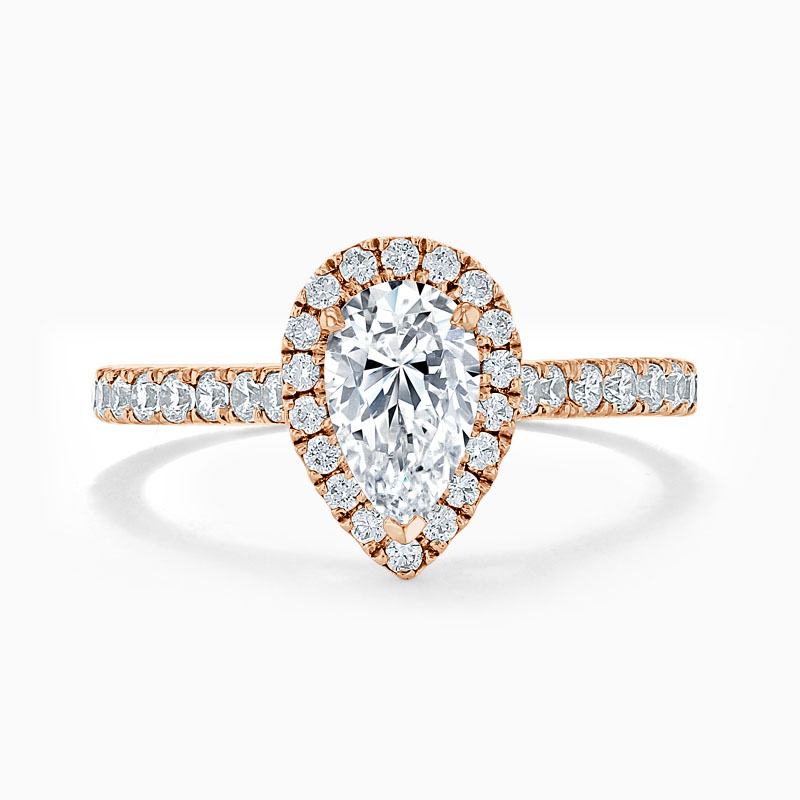 18ct Rose Gold Pear Shape Classic Wedfit Halo Engagement Ring