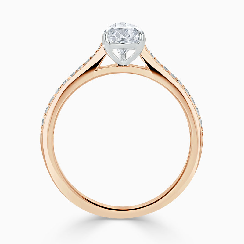 18ct Rose Gold Pear Shape Tapered Pavé Engagement Ring