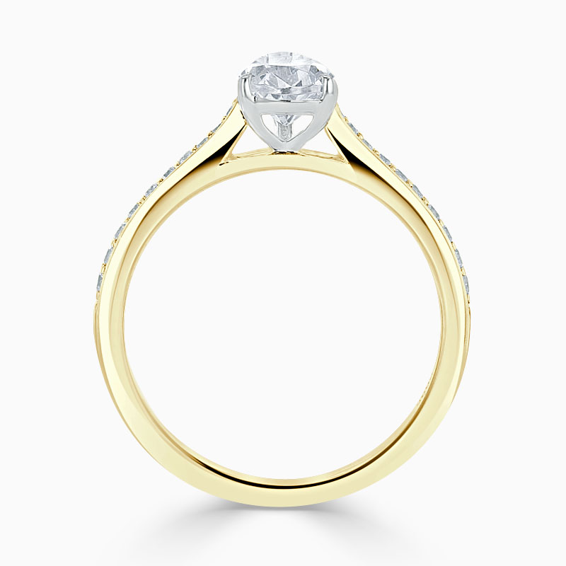 18ct Yellow Gold Pear Shape Tapered Pavé Engagement Ring