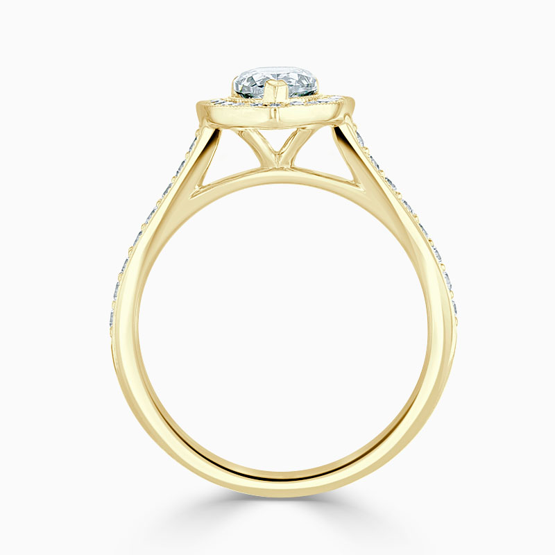 18ct Yellow Gold Pear Shape Vintage Pavé Halo Engagement Ring