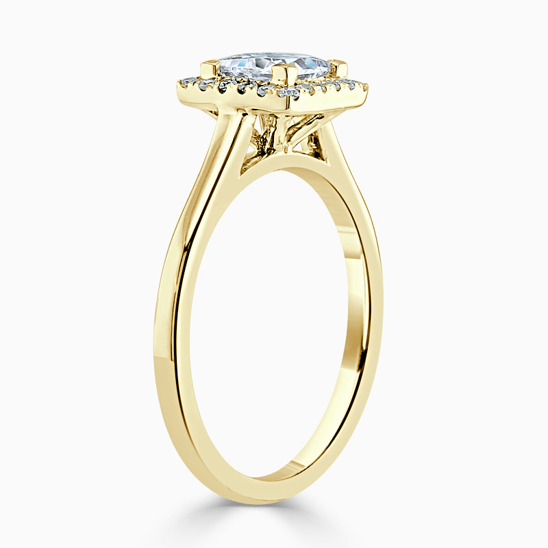 18ct Yellow Gold Princess Cut Classic Plain Halo Engagement Ring