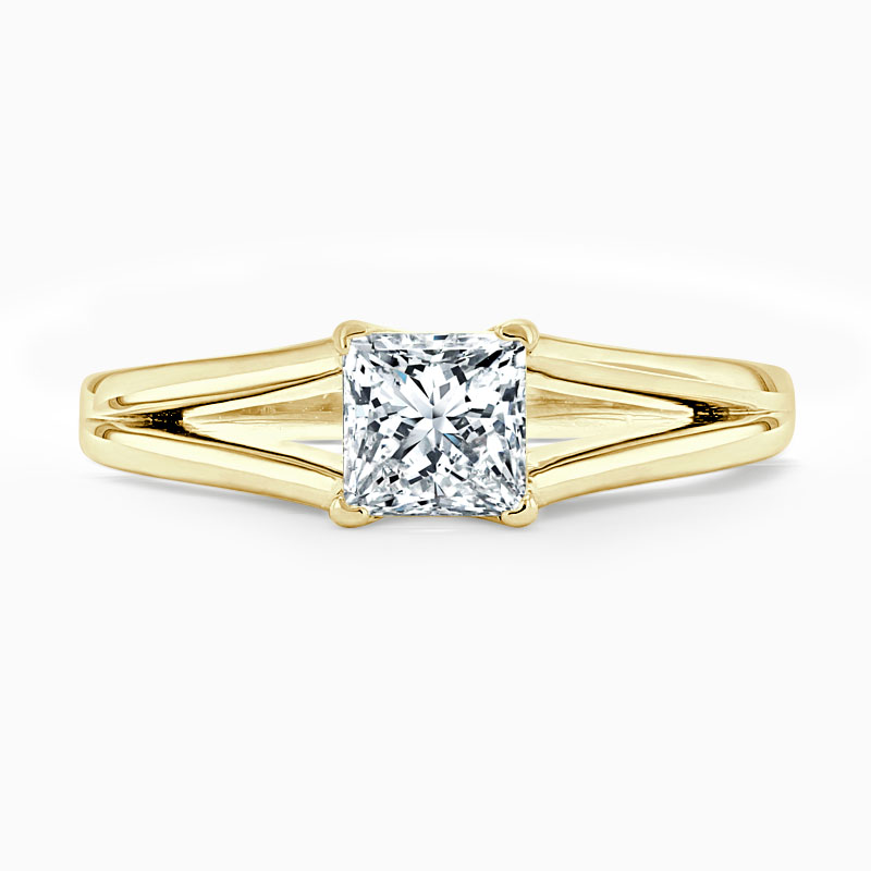18ct Yellow Gold Princess Cut Split Shoulder Engagement Ring