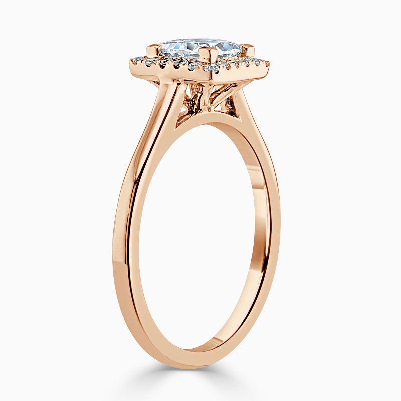 18ct Rose Gold Princess Cut Classic Plain Halo Engagement Ring