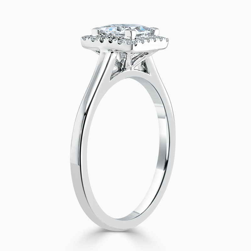 18ct White Gold Princess Cut Classic Plain Halo Engagement Ring