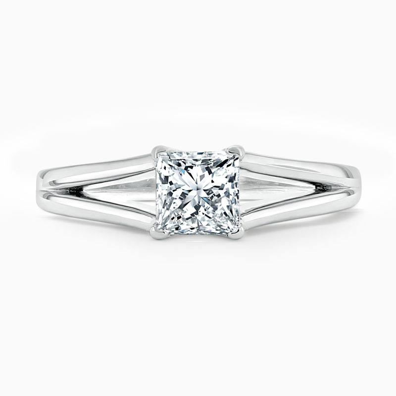 18ct White Gold Princess Cut Split Shoulder Engagement Ring