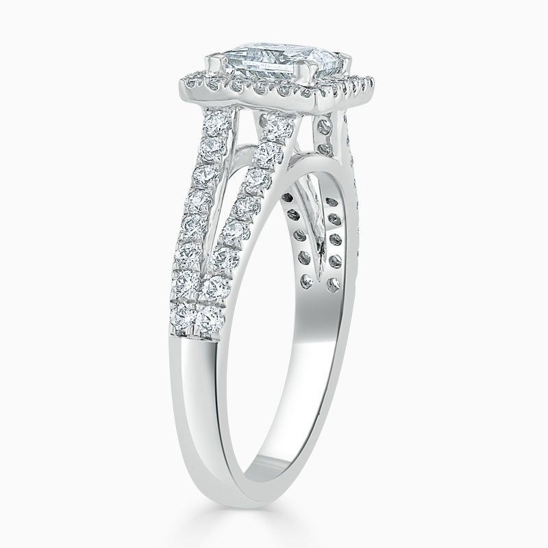 18ct White Gold Princess Cut Split Shoulder Halo Engagement Ring