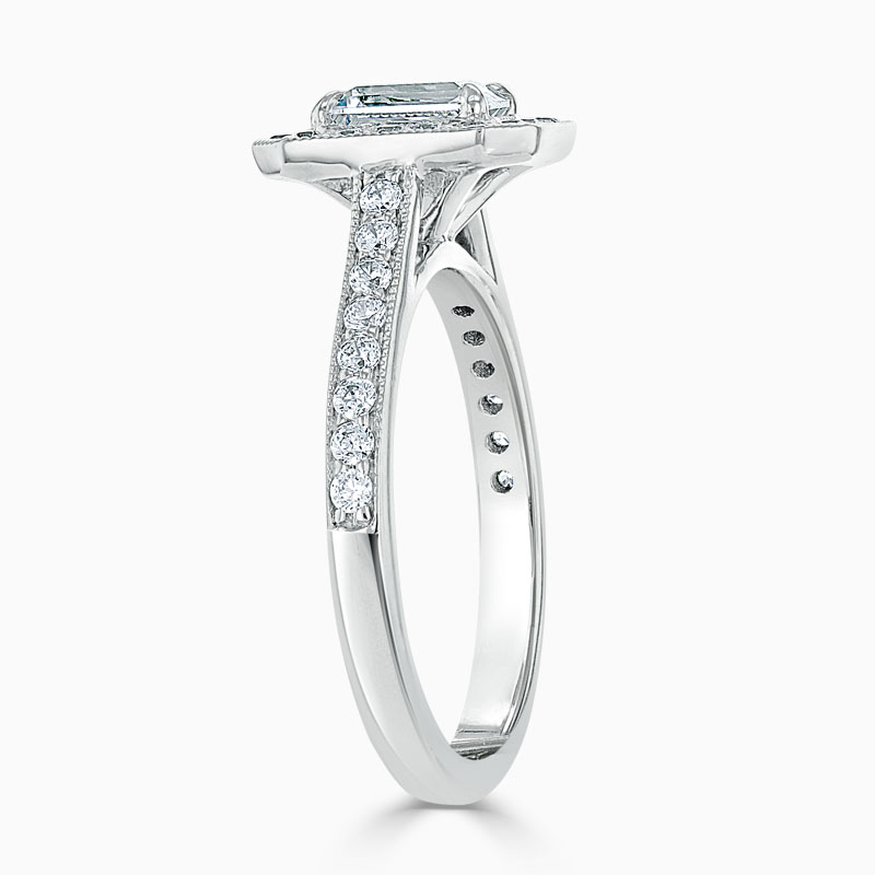 Platinum Princess Cut Vintage Pavé Halo Engagement Ring