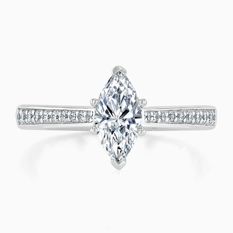 18ct White Gold Marquise Cut Tapered Pavé Engagement Ring