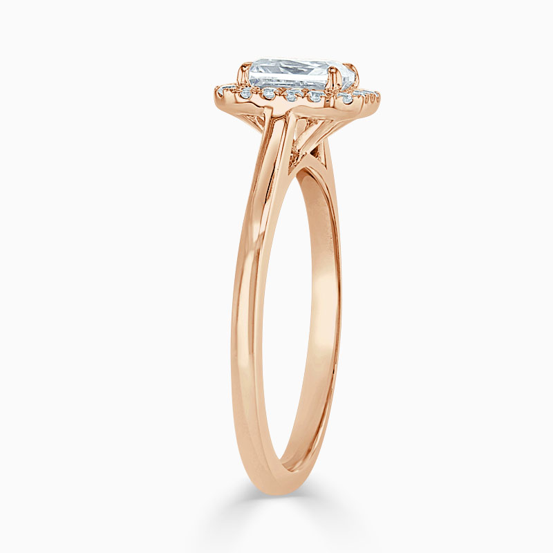 18ct Rose Gold Radiant Cut Classic Plain Halo Engagement Ring