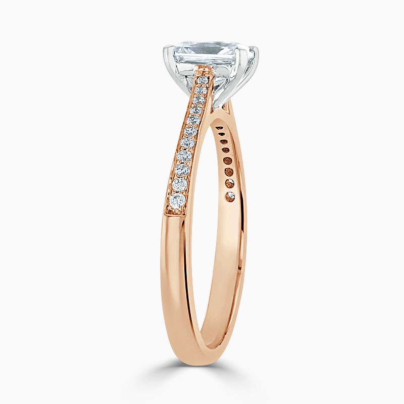 18ct Rose Gold Radiant Cut Tapered Pavé Engagement Ring