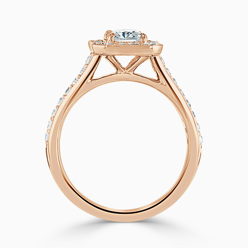 18ct Rose Gold Radiant Cut Vintage Pavé Halo Engagement Ring