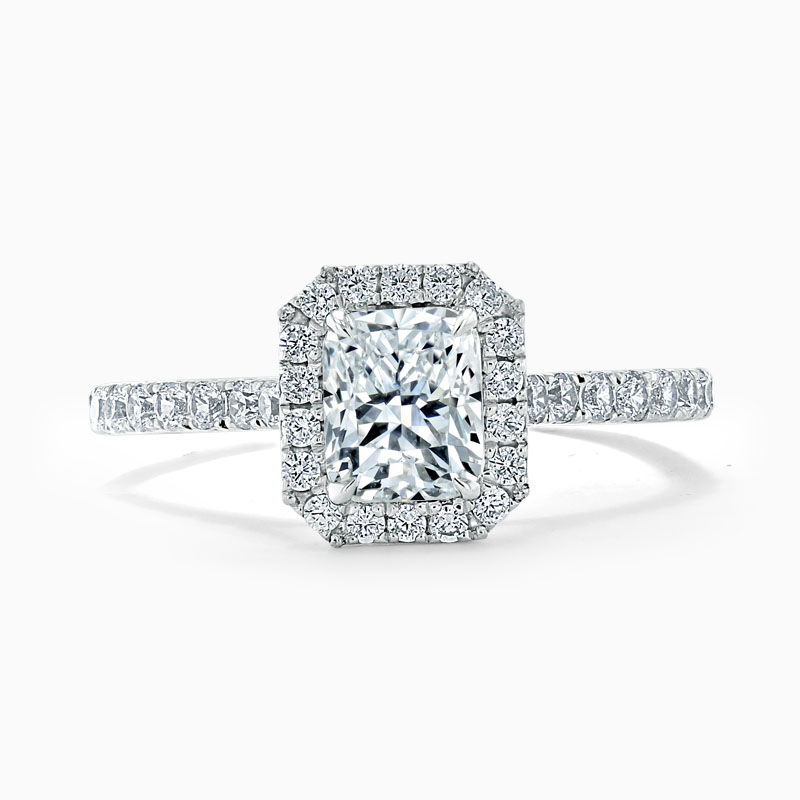 18ct White Gold Radiant Cut Classic Wedfit Halo Engagement Ring