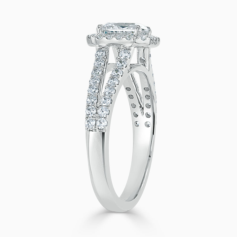 18ct White Gold Radiant Cut Split Shoulder Halo Engagement Ring
