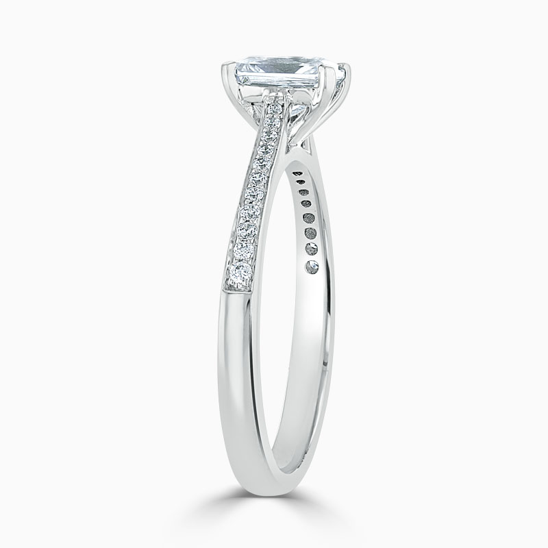 18ct White Gold Radiant Cut Tapered Pavé Engagement Ring
