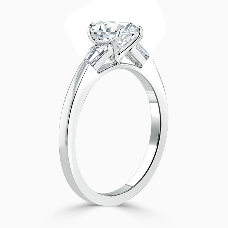 Platinum Round Brilliant 3 Stone with Tapers Engagement Ring