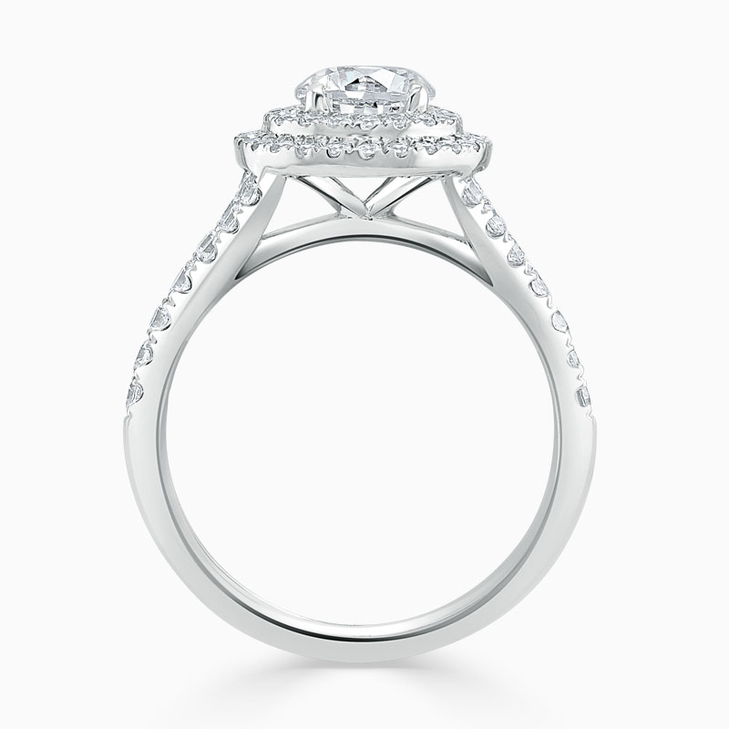 Platinum Round Brilliant Double Halo Split Shoulder Engagement Ring