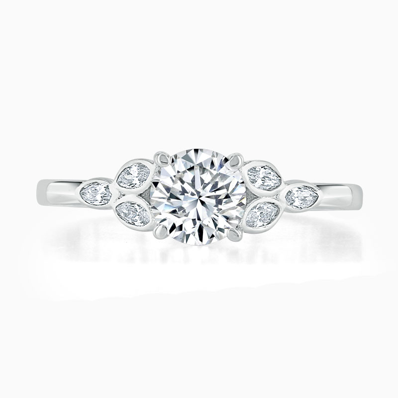 Platinum Round Brilliant Leaf Engagement Ring